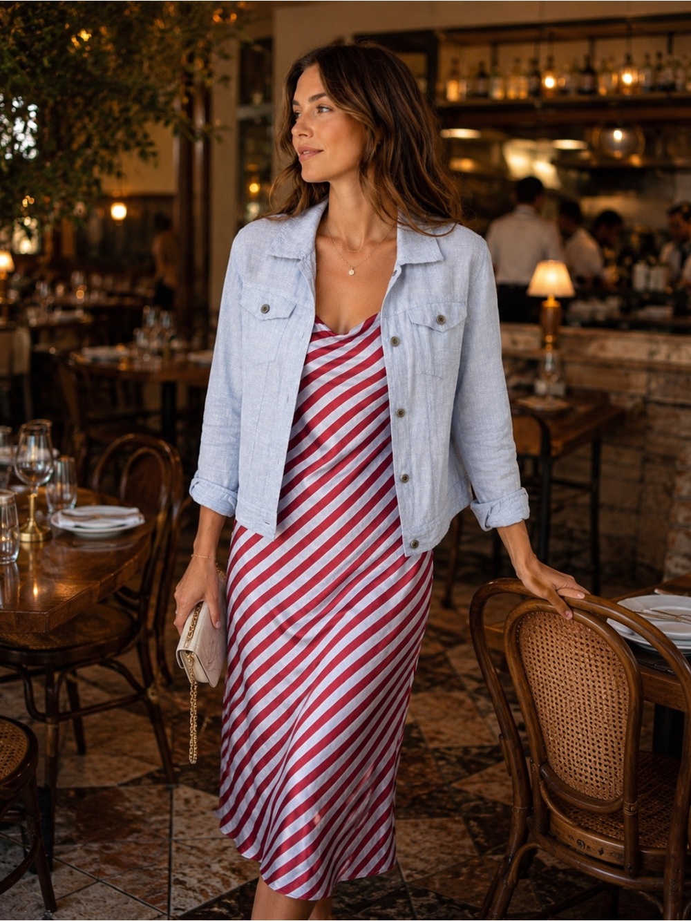 Tahari Burgundy and Blue Striped Slip Midi Dress